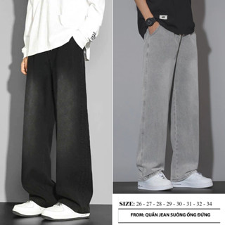 Quần Jean Đen Nam Ống Rộng Wash Retro 20we Dáng Suông Baggy Hàn Quốc Chất Vải Dày Dặn Màu Wash Xám Trầm GRIND SMOKE V.1