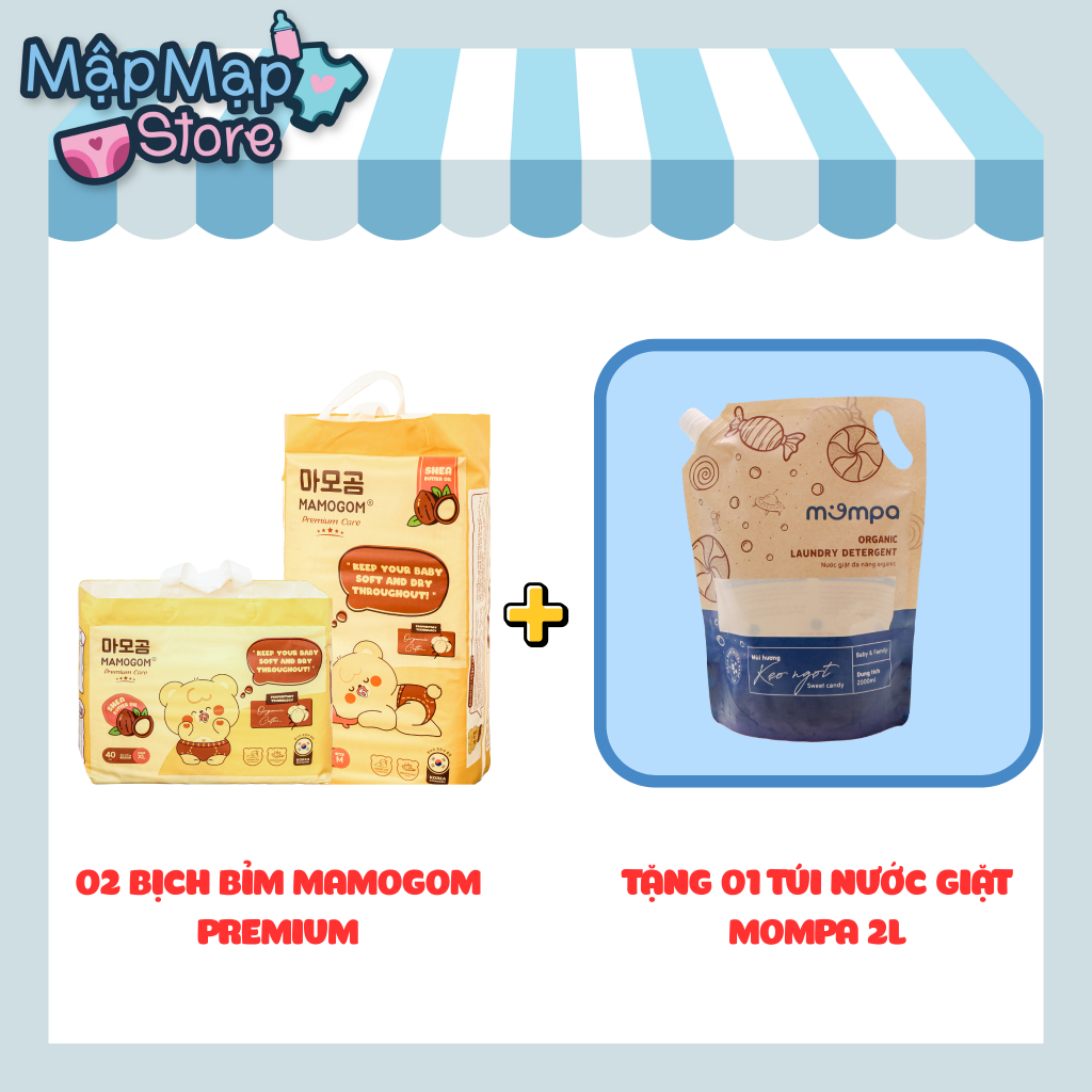 [TẶNG 01 TÚI NƯỚC GIẶT MOMPA 2L] [MAMOGOM PREMIUM] Mua 01 Bịch Tã/Bỉm siêu mỏng mềm mại, chống tràn,