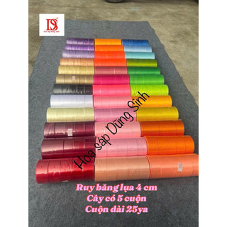 [ R603 ] Sỉ cây ruy băng lụa trơn 4cm ( cây 5 cuộn), ruy băng lụa satin bản 4cm làm hoa hồng, gói quà, làm nơ, trang trí