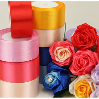 [ R603 ] Sỉ cây ruy băng lụa trơn 4cm ( cây 5 cuộn), ruy băng lụa satin bản 4cm làm hoa hồng, gói quà, làm nơ, trang trí
