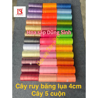 [ R603 ] Sỉ cây ruy băng lụa trơn 4cm ( cây 5 cuộn), ruy băng lụa satin bản 4cm làm hoa hồng, gói quà, làm nơ, trang trí