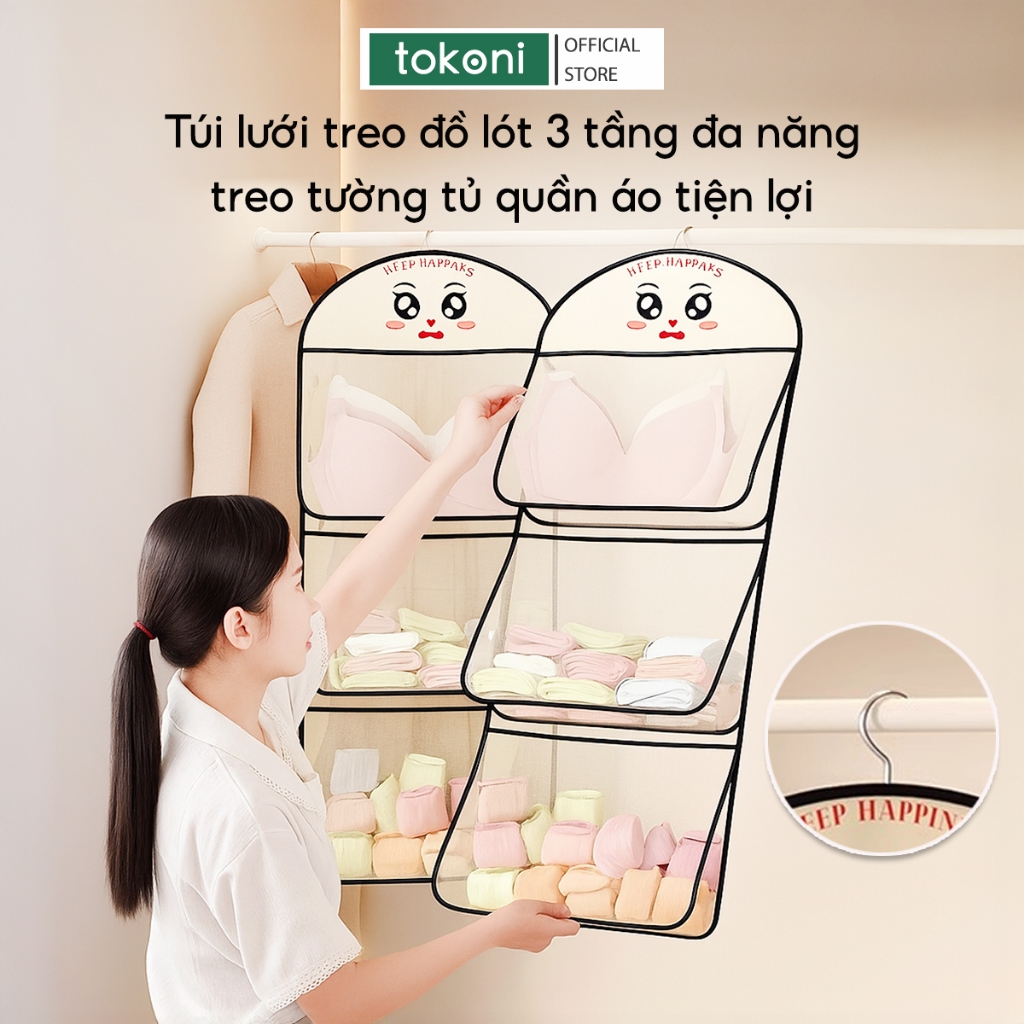 Túi Lưới Treo Đồ Lót Tất Vớ Đa Năng 3 Tầng JYoohome Giỏ Đựng Đồ Cá Nhân Có Móc Treo Tiện Lợi