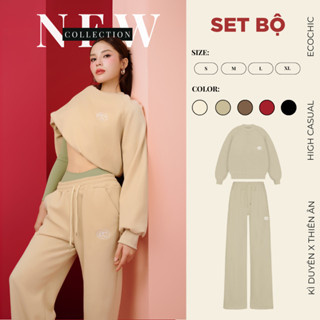 Set Bộ Dài Ecochic Nam Nữ Unisex Set Áo Sweater Nỉ Basic Quần Suông Dây Rút Form Rộng Cao Cấp Mềm Mịn Chính Hãng B186