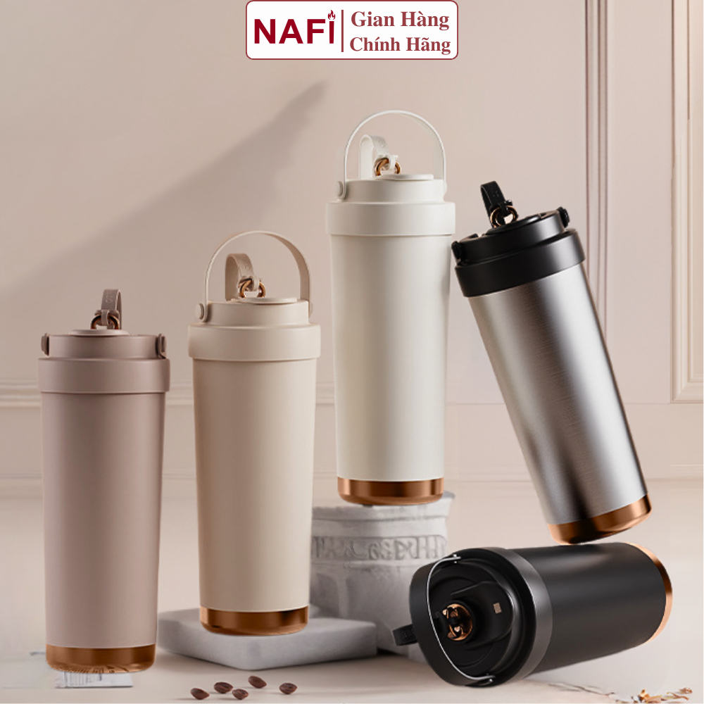Ly tráng sứ NAFI inox 316 cao cấp dung tích 750ml, ly giữ nhiệt tráng gốm sứ an toàn, kèm ống hút th