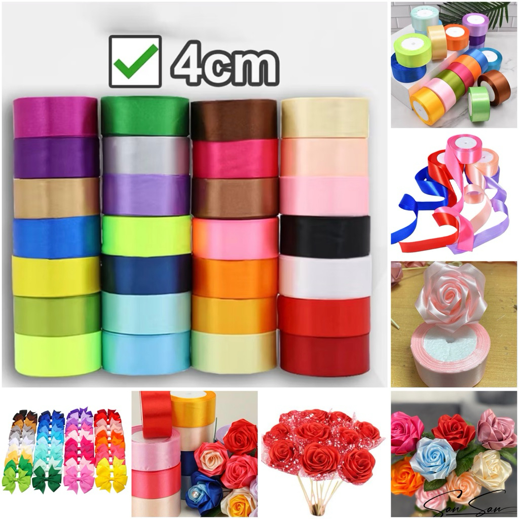 [ R623 ] Lẻ Cuộn ruy băng lụa trơn 4cm làm hoa hồng lụa, làm nơ, gói quà, trang trí, ruy băng lụa satin bản 4cm dài 22m