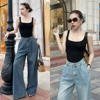 YURI JEANS - Quần Jeans Nữ Ống Rộng Phối Xếp Ly (MÃ80)