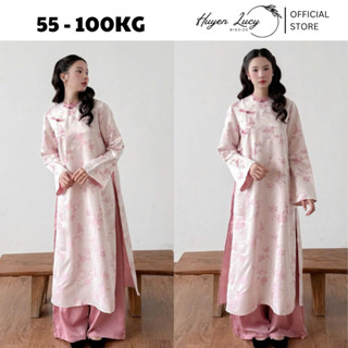 ÁO DÀI HỒ ĐIỆP cách tân dáng suông hai tà chất liệu gấm châu sa thêu hoa cao cấp duyên dáng thanh lịch HuyềnLucy Bigsize