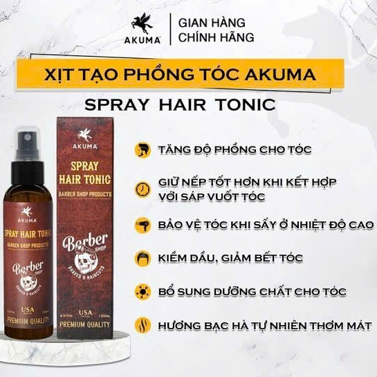 Xịt Tạo Phồng Tóc Akuma Spray Hair Tonic Giữ Nếp Lâu – Kiểm Dầu,Bảo Vệ Tóc,Hương Bạc Hà Thơm Mát ST9