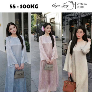 ÁO DÀI UYỂN CHI cách tân dáng suông tay loe cổ đính kết đá thiết kế hai tà chất liệu lụa gấm hot trend HuyềnLucy Bigsize