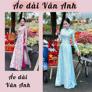  Áo dài truyền thống gấm lụa in 5D thiết kế cổ tầng tay dài tà A rộng mặc nổi bật. 