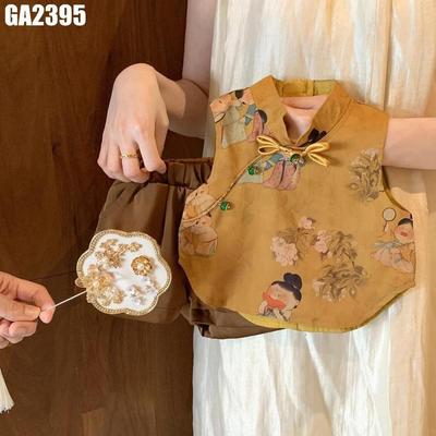 Set Bộ Áo Cổ Tàu Họa Tiết Hoa Quần Lửng Voan Bé Gái 1-8 Tuổi MINTSCLOSET Quảng Châu - GA2397