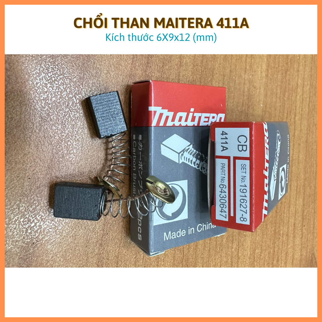 (Maitera) 1 cặp chổi than 411A (Máy mài Makita, Maktec, Soi, Bào)