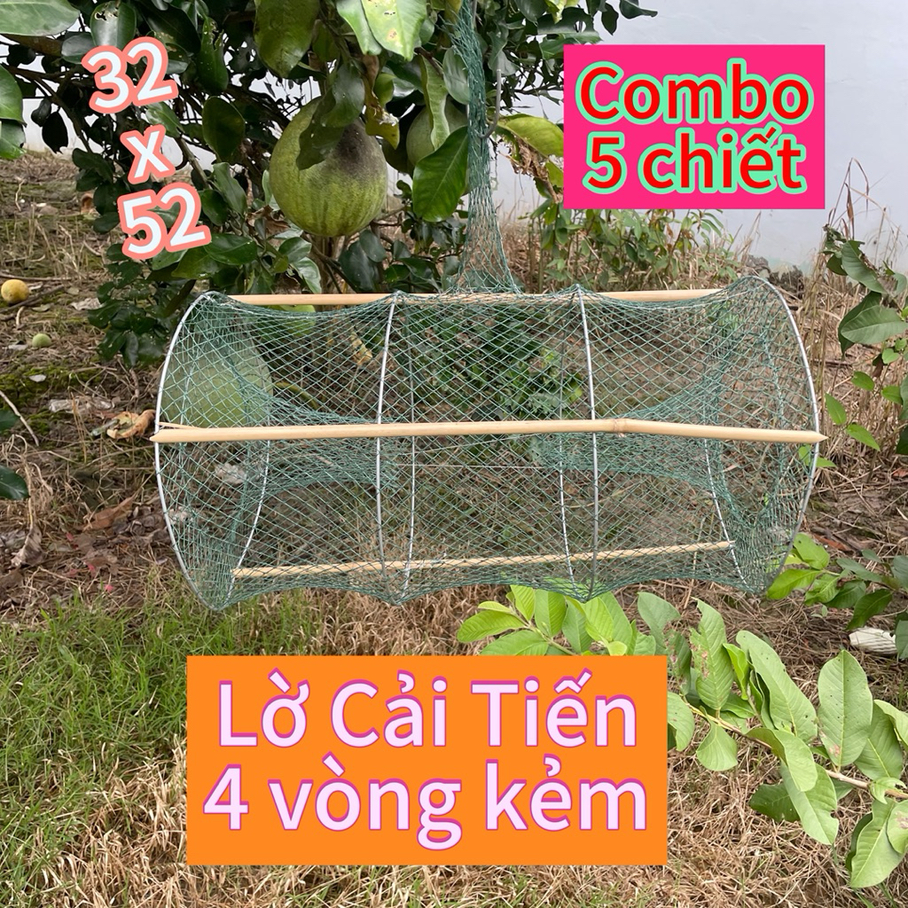 (Combo 5 chiết) Lờ bắt cá Cải tiến, lờ kẻm 4 vòng, kích cỡ 32 x 52cm có kèm tre dựng lờ... Fishing L
