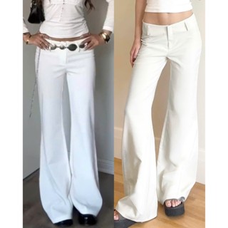    SIZE NHỎ  Quần loe cạp thấp cổ điển UNNIE2019 Quần tây loe nhẹ cạp trễ style y2k màu trắng - LOE 010 