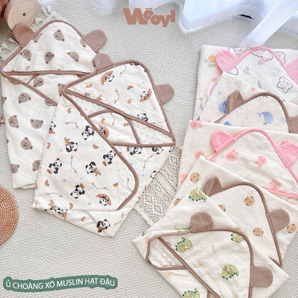 CHĂN Ủ MUSLIN HẠT ĐẬU 3LỚP CHO BÉ SƠ SINH -WOOYI