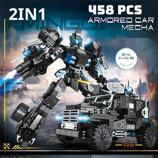 458 mảnh- Đồ chơi lắp ráp xếp hình robot chiến đấu 2IN1, Lắp ráp Robot biến bình xe SWAT cảnh sát, tàu chiến, máy bay