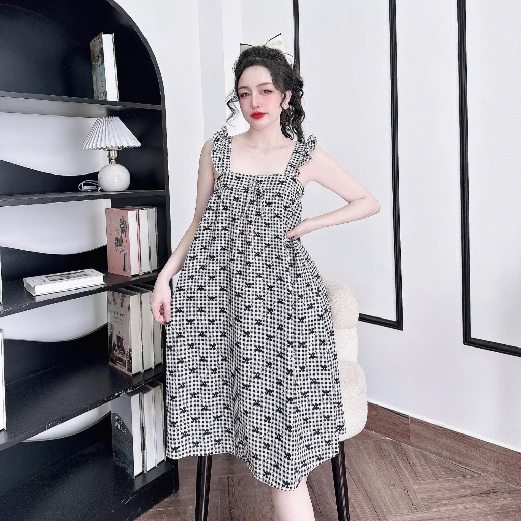 Đầm Ngủ Lụa 100d Cánh Tiên, họa tiết hoa nhí xinh- chất Lụa 100d mát- mềm- mịn mặc nhà thoải mái