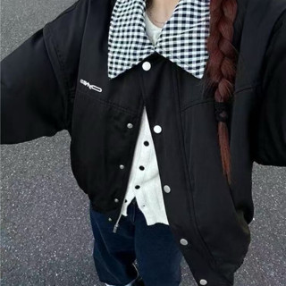   Hàng Có Sẵn Áo Khoác Gió Nữ Thu Đông Dáng Rộng Cổ Kẻ Caro Cá Tính 