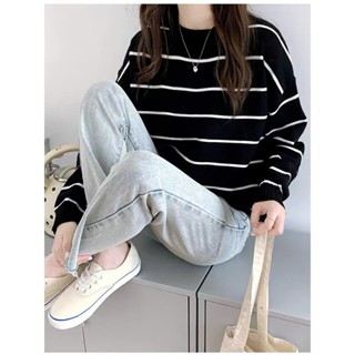 Áo len thu đông nam nữ sọc ngang from rộng APT Unisex vải len lông thỏ Áo sweater basic tay dài