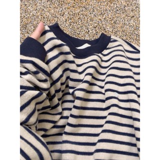  Áo len nữ kẻ sọc ngang APT Unisex  Áo sweater dài tay form rộng chất vải len lông thỏ dáng rộng 