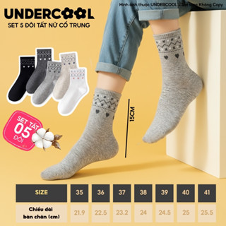  Set 5 đôi tất nữ cổ trung cotton họa tiết trái tim dễ thương UNDERCOOL Combo 5 đôi Tất cổ trung nữ Hàn Quốc CB-TC106 