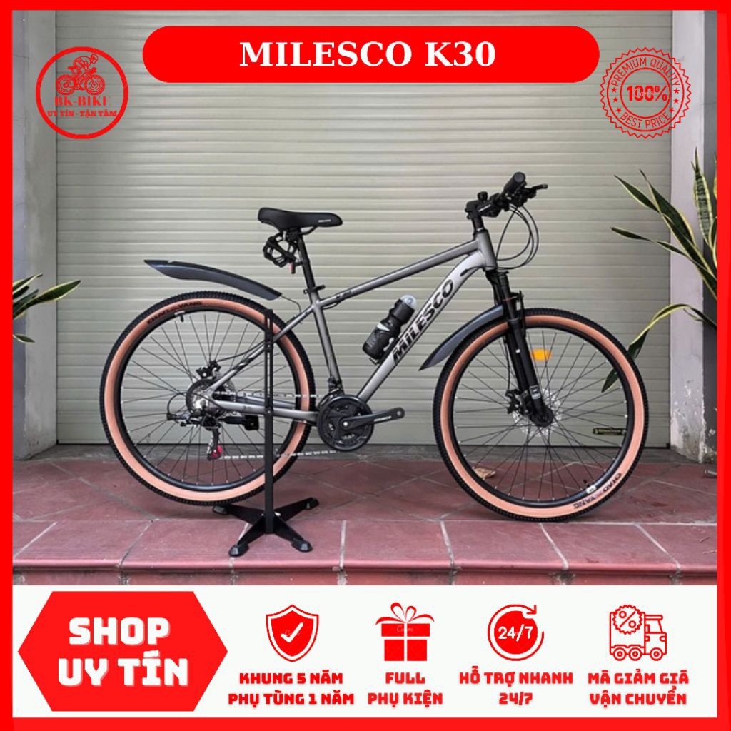 Xe Đạp MILESCO K30 • Khung nhôm, 3 món Shimano, moay-ơ 4 bạc, pedal 3 bạc đạn