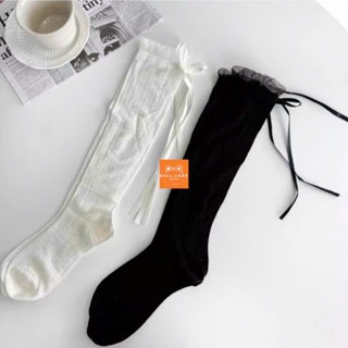  TL185 Tất vỡ nữ cổ cao chất mỏng đính nơ dài ở phía sau tất lolita ren lưới mỏng dễ thương BULL.SHOP 