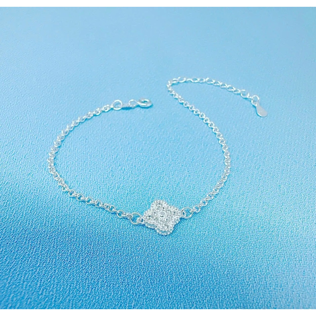 Lắc tay cỏ 4 lá bạc 925,Lắc tay cỏ bốn lá may mắn bạc Ý Trang Sức Minh Tâm