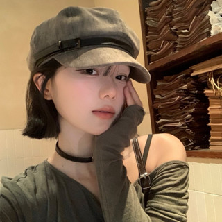  Mũ beret vải loang pha đai da cho nữ phong cách Hàn Quốc thanh lịch dễ phối đồ và phù hợp mọi dáng mặt có dây chỉnh size 