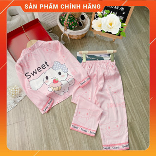 [13-48 kg] Bộ đồ ngủ LABUBU lụa trẻ em cao cấp - Bộ bé gái tay dài quần dài - hoạ tiết 5D đáng yêu