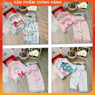   13-48kg  Bộ đồ ngủ lụa trẻ em cao cấp - Bộ bé gái tay dài quần dài - hoạ tiết 5D đáng yêu 