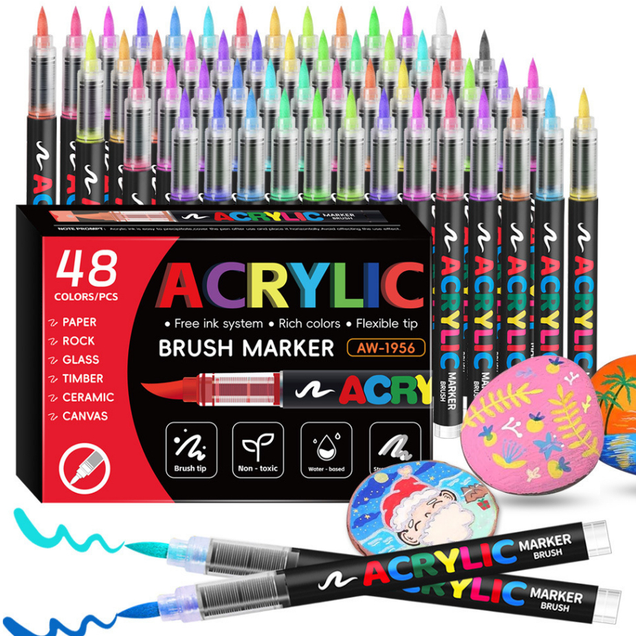 Bộ 12/24/36/48/60 cây - Bút marker acrylic dạng lỏng - Bút marker acrylic đầu mềm - Bút marker chồng