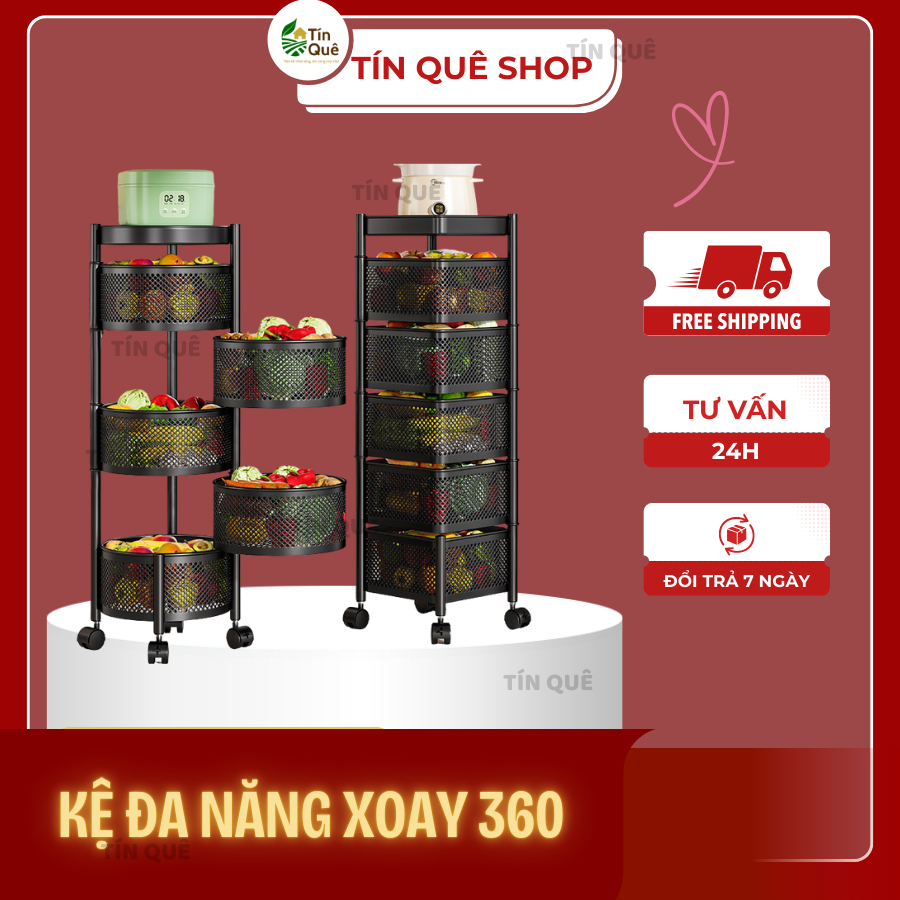 Kệ Xoay Đa Năng 360° 3–5 Tầng – Tròn/Vuông Có Bánh Xe Di Chuyển – Thép Sơn Tĩnh Điện Chống Gỉ