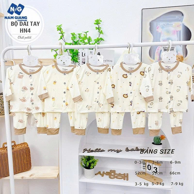 HN KIDS - Bộ dài sơ sinh petit cúc thẳng họa tiết