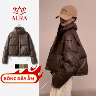 Áo phao nữ hàn quốc dáng ngắn croptop AURA Vải Da mềm mướt Áo khoác phao mùa đông nữ đẹp 2025