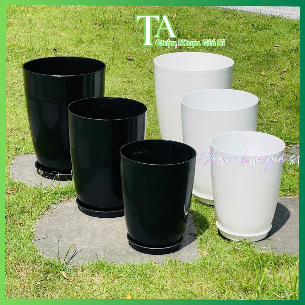 Chậu cây nhựa dáng B O M TRƠN,Chậu nhựa giả sứ,Chậu trồng cây bền,đẹp,tiện dụng