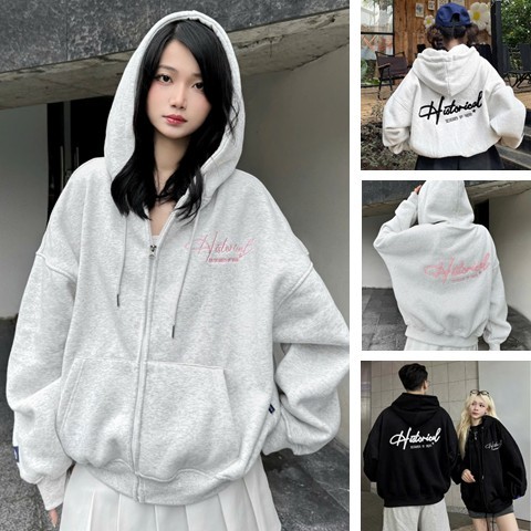 Áo Khoác Hoodie Zip Nq_30_Historical Thêu Nổi NQ30  Form Boxy Form Rộng Nam Nữ Unisex