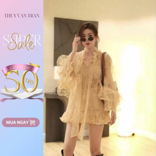 Set 3 món áo ren kim sa kèm bra và chân váy chữ A THUYVANTRAN