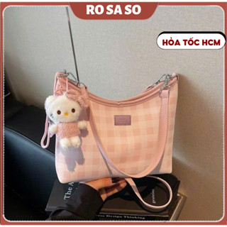  Túi xách nữ ROSASO TX52 túi hồng caro cầm tay đeo vai đeo chéo công sở kèm móc khóa dễ thương 
