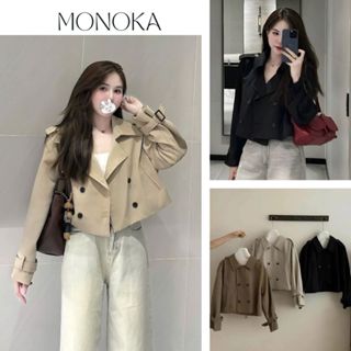 Áo khoác nữ dáng ngắn kaki 4 cúc to cổ vest dây cài tay áo vintage thanh lịch Áo nữ mùa đông ấm áp ulzzang basic T1400G