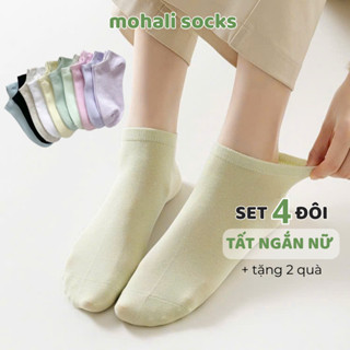 Set 4 đôi tặng 1 tất vớ cổ ngắn nữ trơn pastel cotton kháng khuẩn khử mùi thấm hút mồ hôi tốt MOHALI VN004