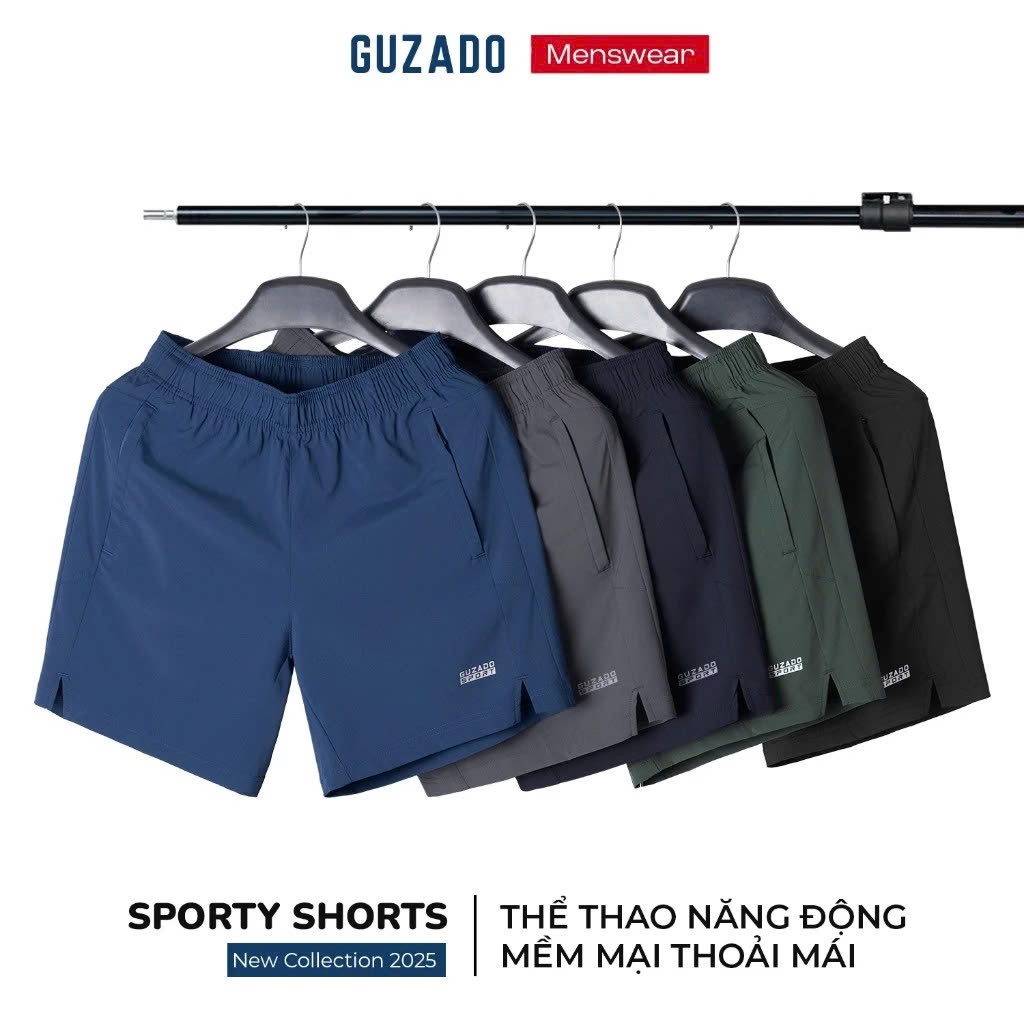 COMBO 2 Quần Đùi Chạy Bộ Nam GUZADO Vải Gió Xẻ V Nhẹ Thoáng Vận Động Thể Thao Thoải Mái CB2GSR11