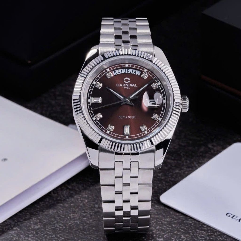 [Chính Hãng 100%]Đồng Hồ Nam Carnival 8190G (8190) Máy Quartz (Pin) Kính Sapphiare Siz 40mm Thép Khô