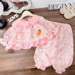  Đồ bộ cho bé gái dài tay sz 8-18kg đính phụ kiện nổi bộ pijama cho bé gái chất đũi mềm 