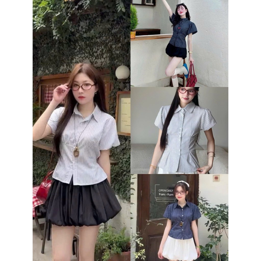 Áo sơ mi kẻ sọc kiểu công chúa ba màu xinh SMS400