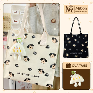 Túi Tote Vải Canvas In Hình Chú Chó Ngộ Nghĩnh Túi Xách Đeo Vai, Cầm Tay Đi Học, Đi Chơi, Đi Làm