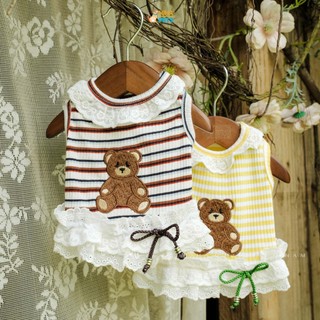  Áo Thun Cotton Cho Chó Mèo Quần Áo Cho Thú Cưng Ren Nơ HihaPets 