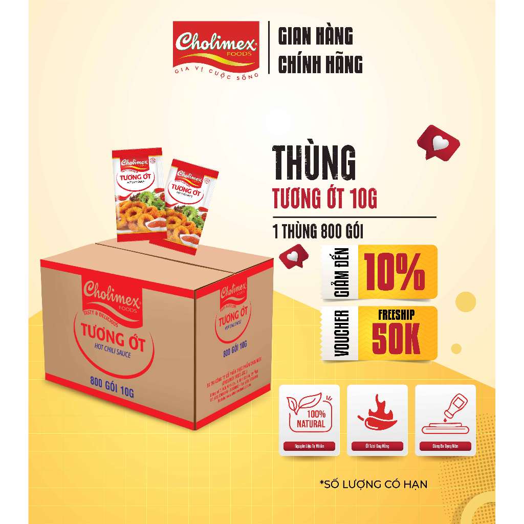 Thùng tương ớt gói Cholimex siêu tiện lợi cho quán ăn, du lịch - 800 gói/thùng