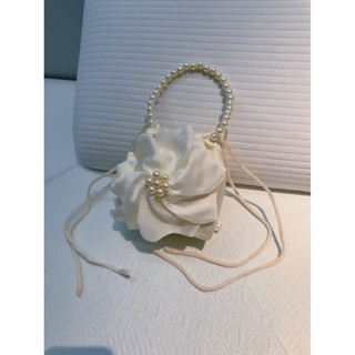  Túi vải dây rút quai xách ngọc trai đính hoa voan đi tiệc phối áo dài Tết Noel 