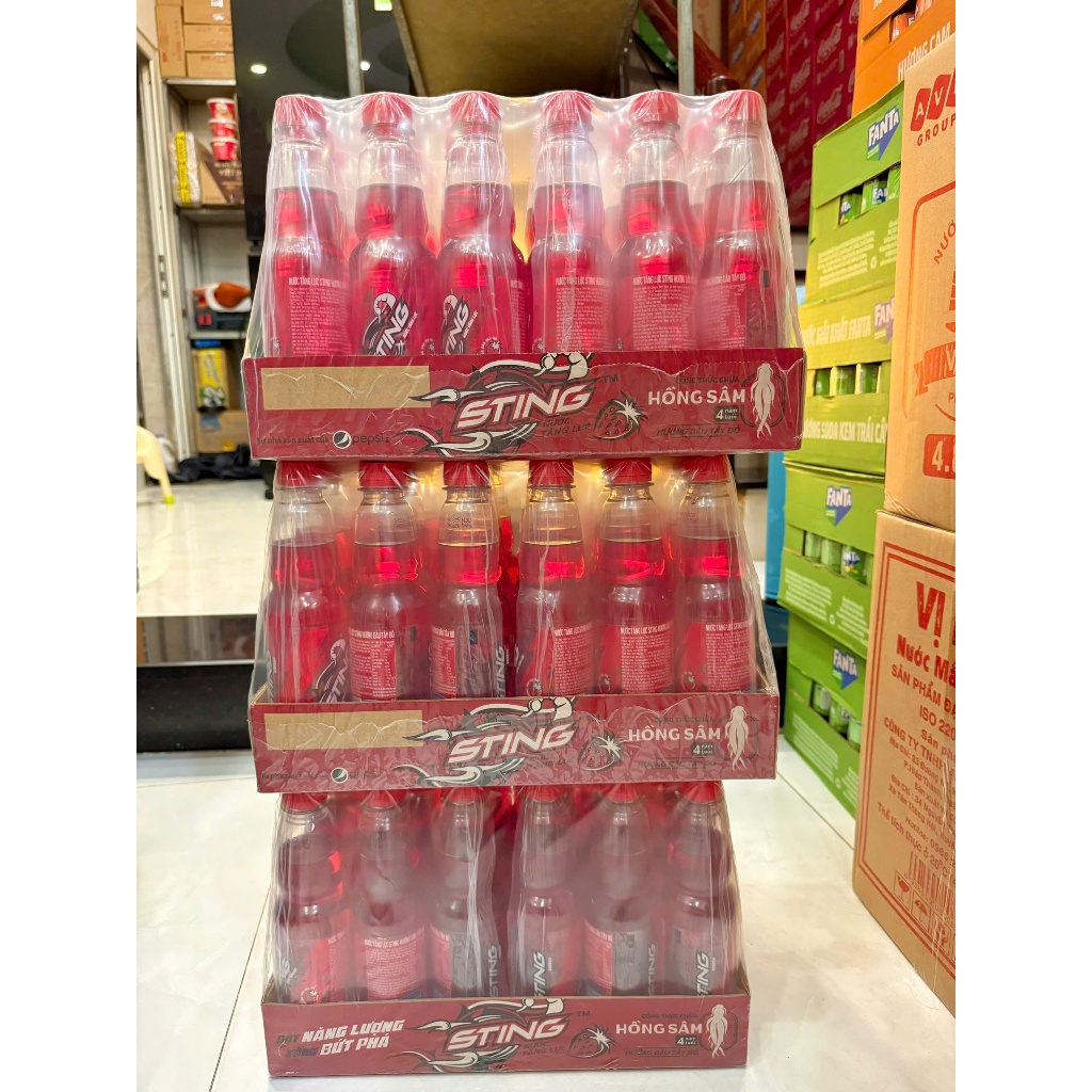 Thùng 24 Chai Nước Tăng Lực Sting Dâu (330ml/chai)